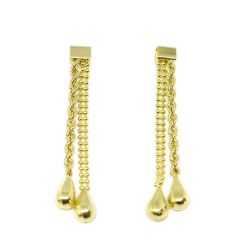 Brinco Longo com Malha Corda e Bolita em Ouro Amarelo 18 Kilates - 25062
